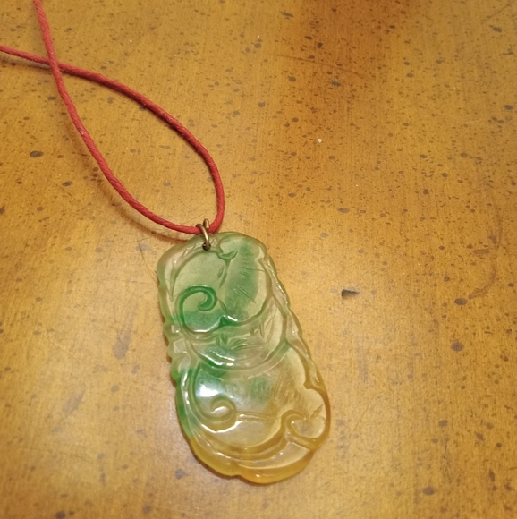 Jewelry - Chinese Tri Color Double Side Carved Jade Vintage Pendant on Hemp Necklace